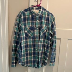 American Eagle Outfitters Plaid Shirt - Teal, Blue & Gray